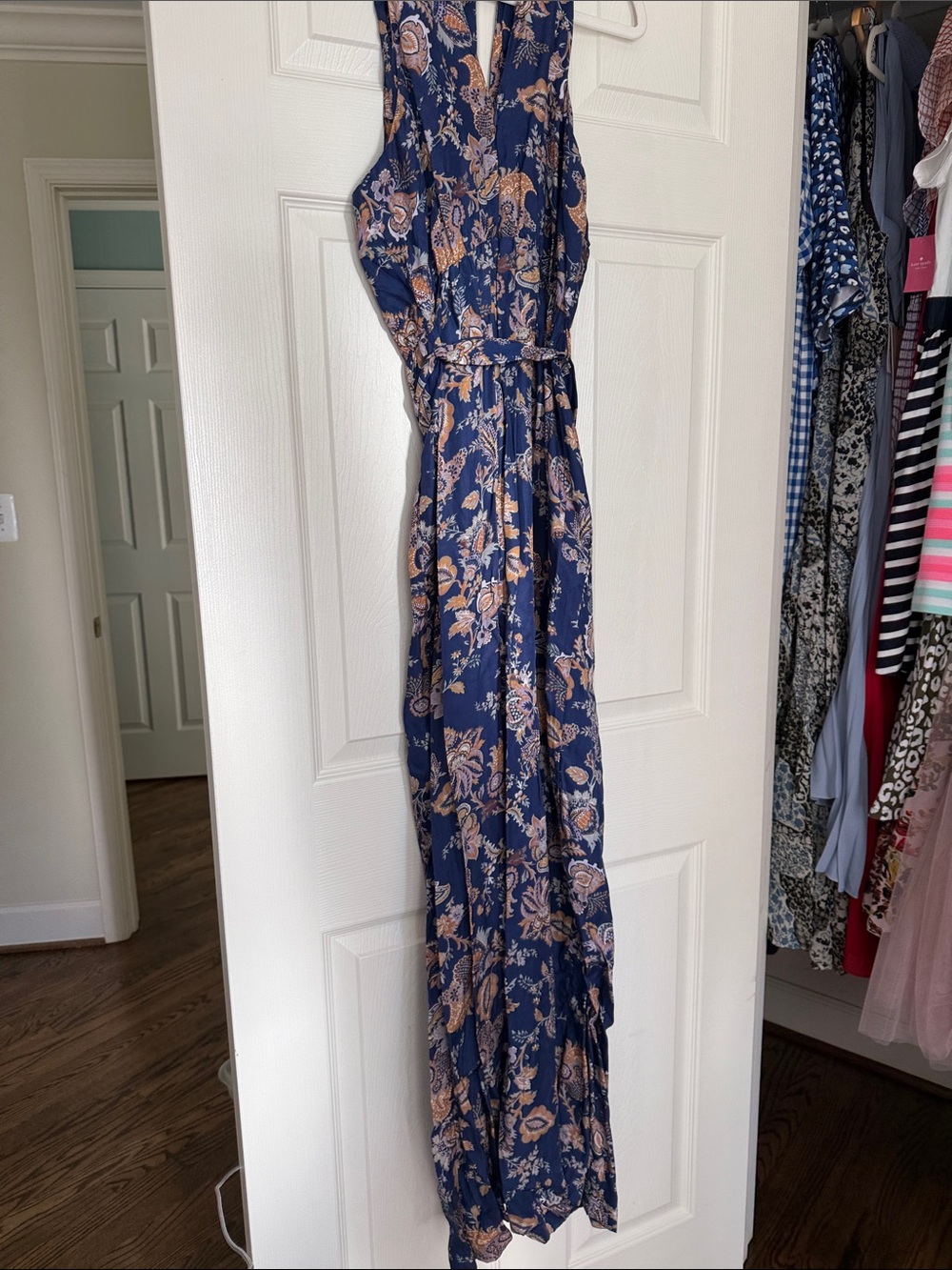 Anthropologie Navy and Peach Floral Maxi Dress